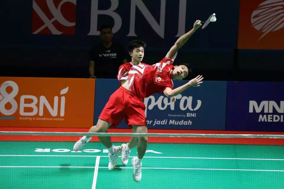 Hu Ke Yuan/Lin Xian Yi mengalahkan ganda putra Negeri Ginseng Lee Hyeong Woo/Lee Jong Min dengan skor 21-14, 21-19 pada final turnamen BNI Badminton Asia Junior Championships (BAJC) 2024 di Yogyakarta, Selasa 2 Juli 2024.